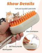 Paw Luxe pet steam brush with soft orange silicone bristles, rotary handle, and rechargeable water tank for grooming.
