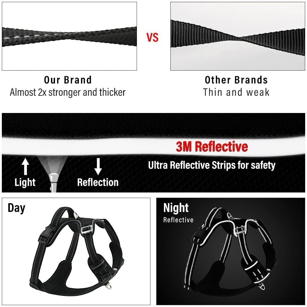Paw Luxe no-pull dog harness featuring durable reflective stitching, breathable mesh, and adjustable straps for safety.